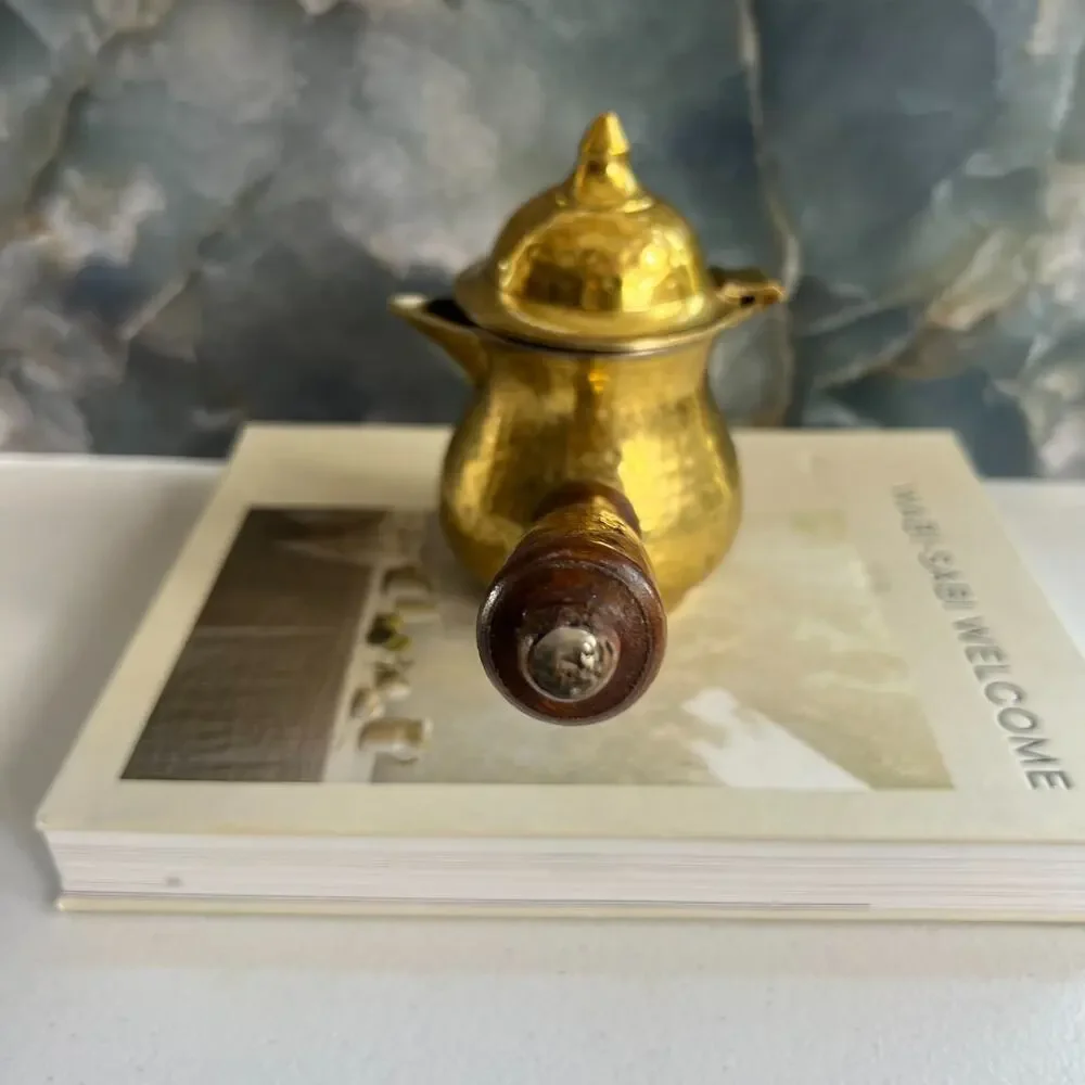 Alpine Cuisine Coffee Pot Wood Handle Aramco Imports Hammered Brass